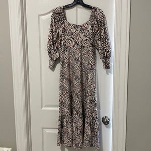 Floral square neck ruffle bottom dress